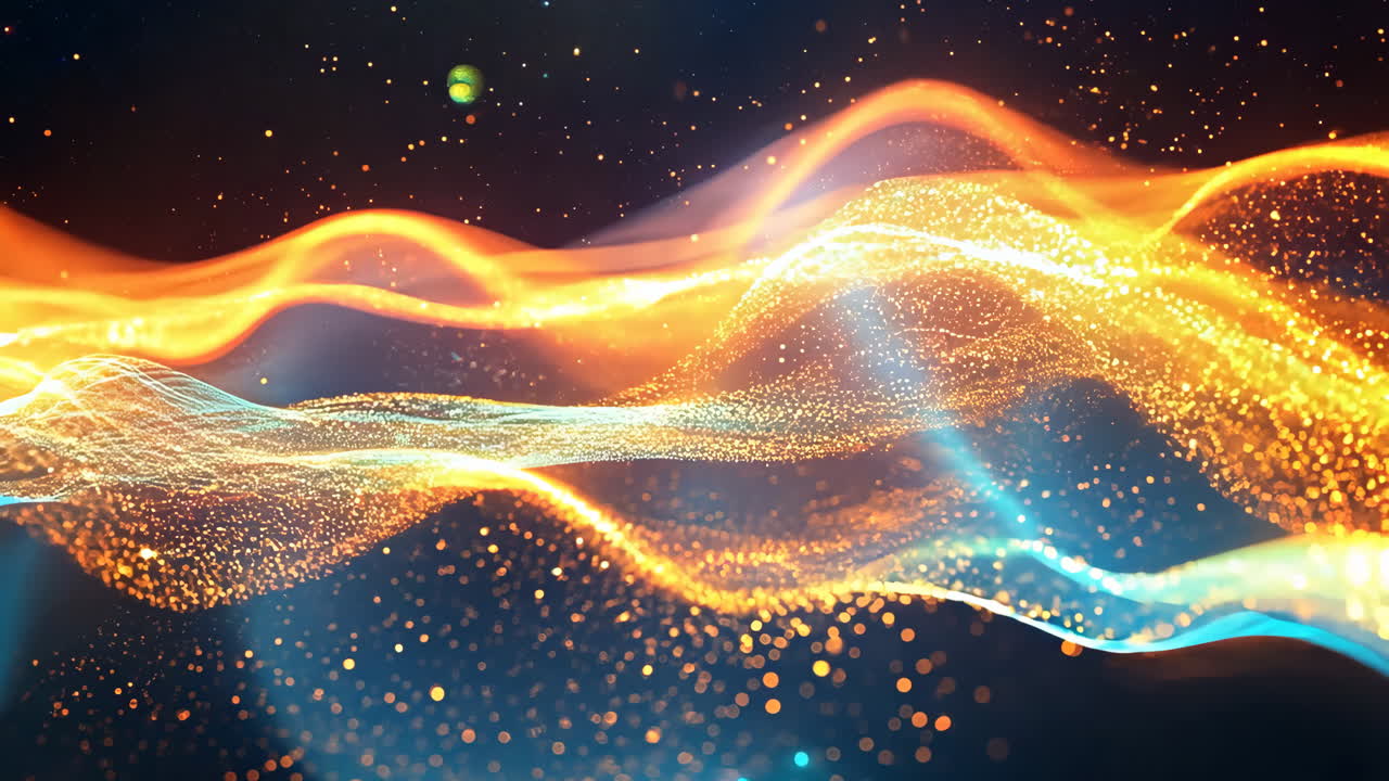 A wave of orange and blue sparks with a blue background. The orange and blue sparks are scattered throughout the image, creating a sense of movement and energy