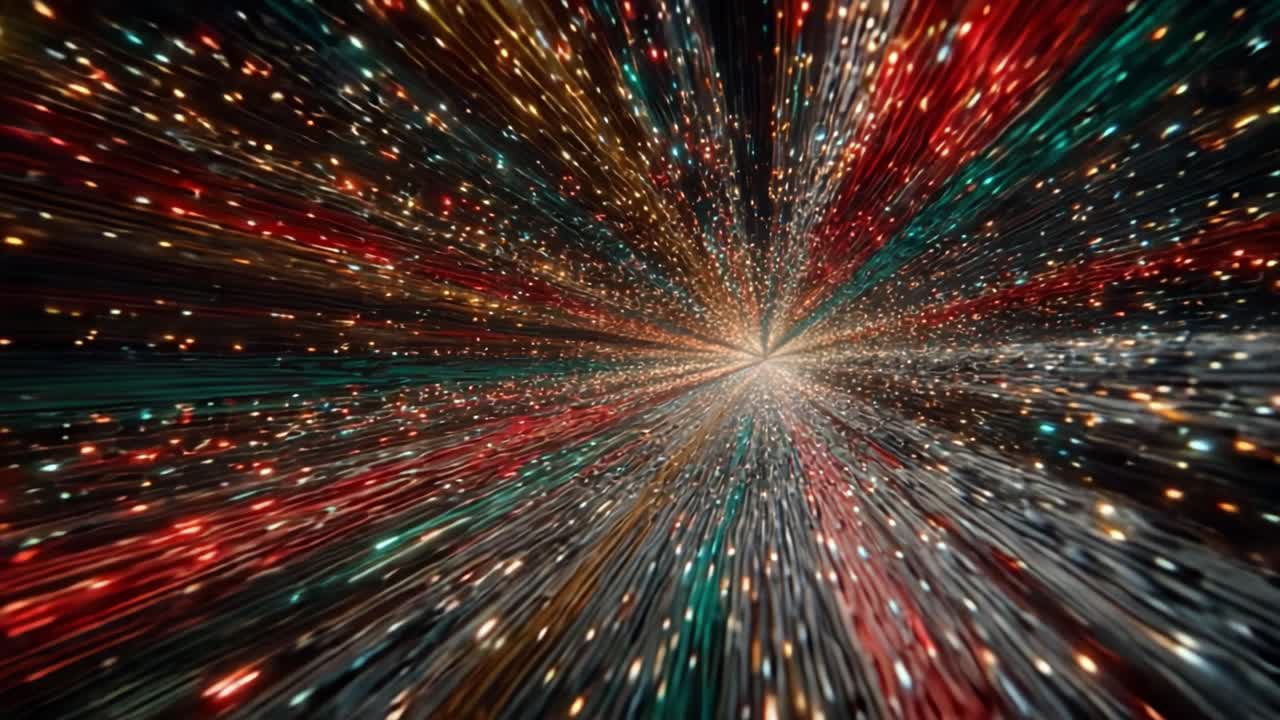 En fantastisk visualisering af lys og farve på en hyperspace-rejse, der udforsker de levende aspekter af kosmisk rejse gennem rum og tid.