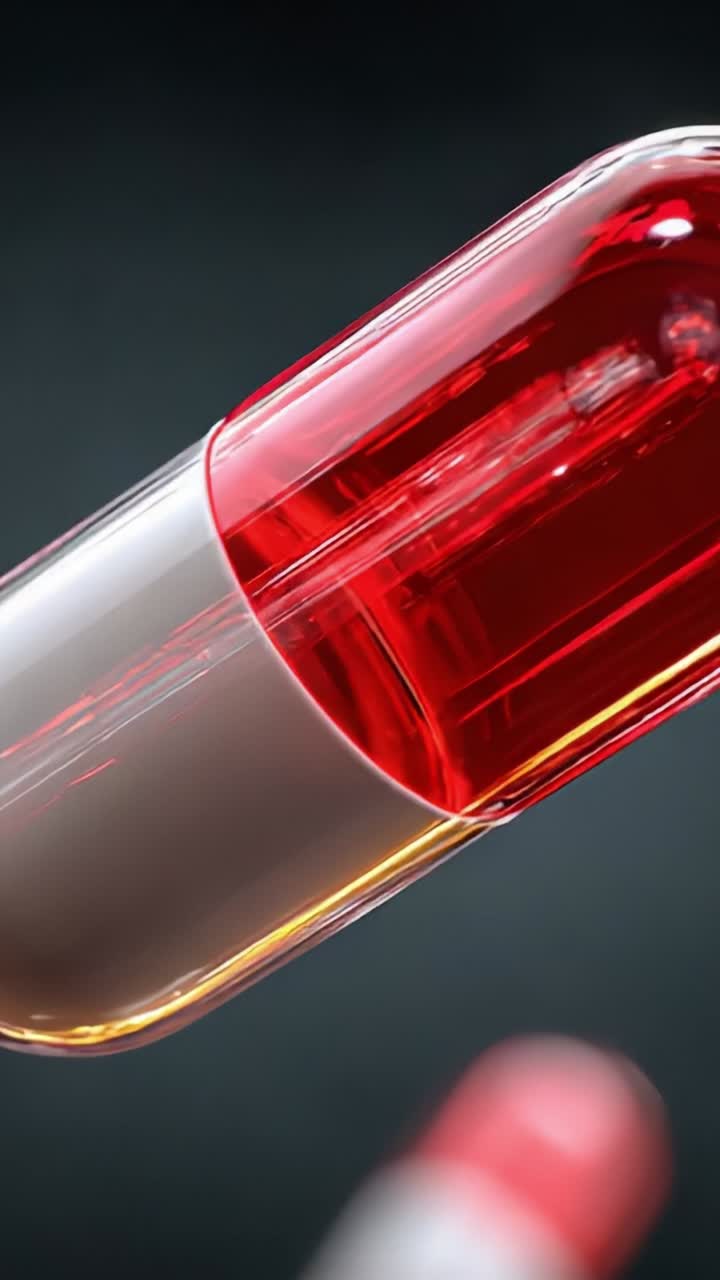 Close-Up of a Red and White Capsule Indicating Pharmaceutical Context in a Dark Background Highlighting Medical Properties and Usage