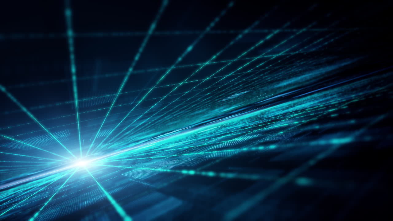 uno spazio cibernetico immersivo con un movimento affascinante particelle di matrice astratta che formano una magica griglia in mezzo a meraviglie futuristiche