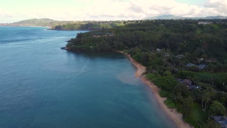 Breathtaking-aerial-view-over-Anini-Beach,-Kauai,-Hawaii