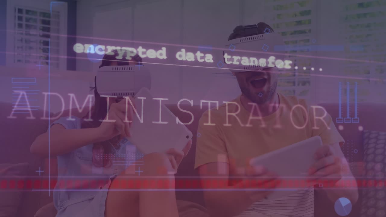 Animation af databehandling over et par, der bruger VR-headsets.