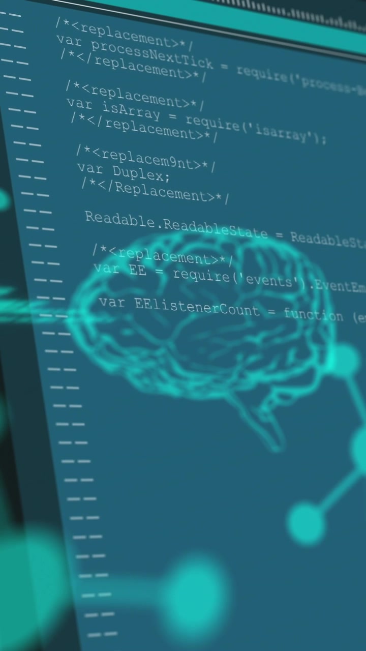 Animation of data processing on screens over blue background