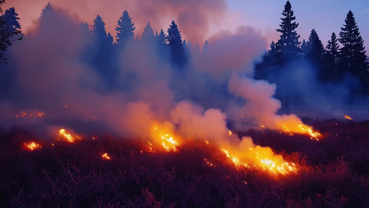 Incendio divampa in una foresta di notte