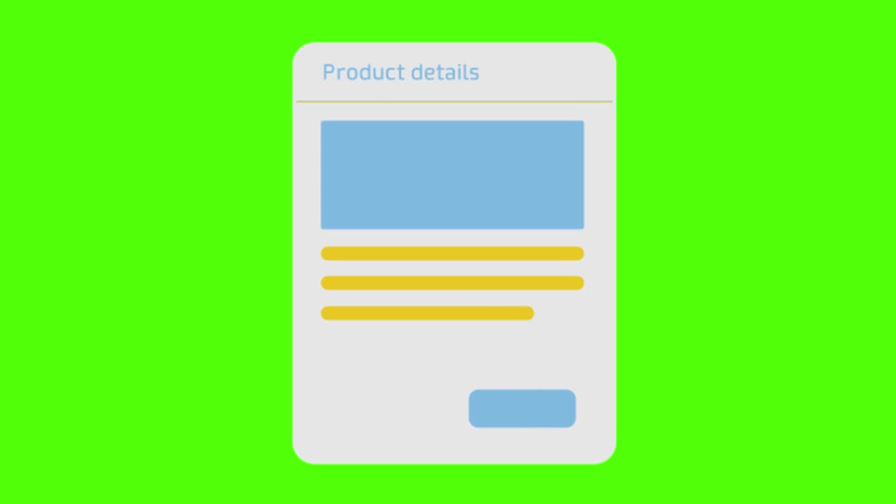 ventana con detalles del producto en un fondo de pantalla verde