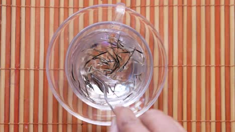 preparing white tea in a glass cup