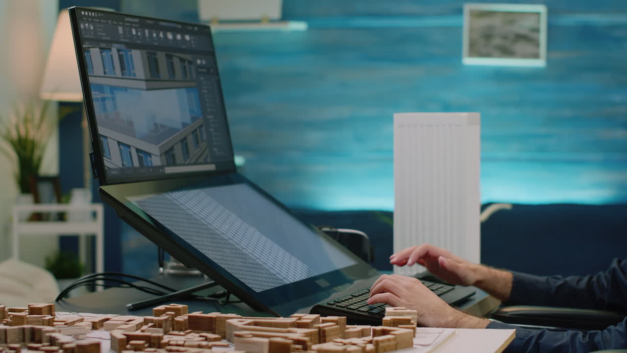 Architect with disability analyzing building model