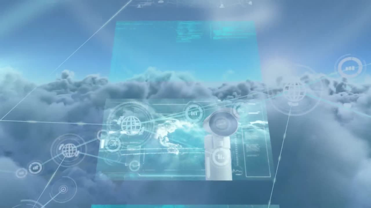 animación de la red de conexiones con iconos sobre el procesamiento de datos sobre fondo azul