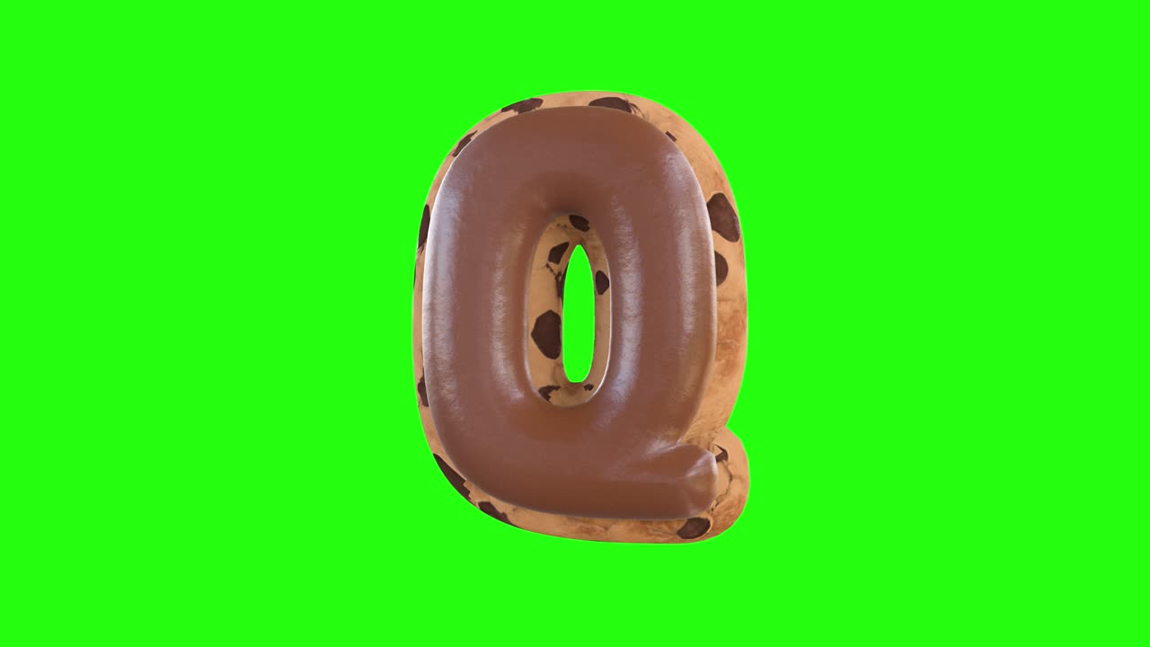 3d animation of the Q letter recreating a cookie with chocolate on top