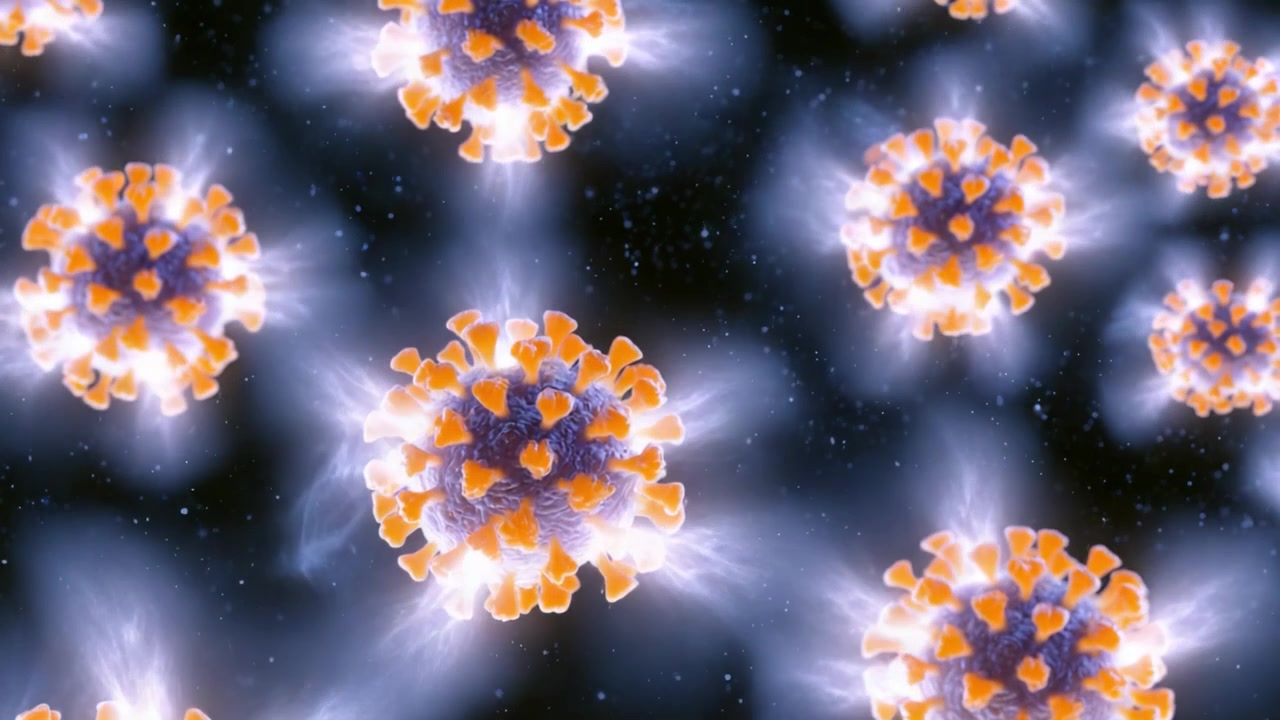 Impresionante representación visual de partículas de virus: Una mirada de cerca a la estructura e interacciones del coronavirus en un contexto abstracto y artístico.