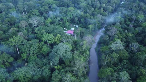 river with rainforest near iquitos, peru - aerial drone shot