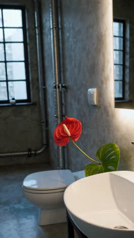 industrial modern bathroom with anthurium