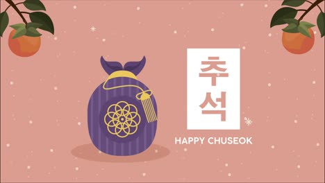 letras de chuseok feliz con la bolsa de la suerte