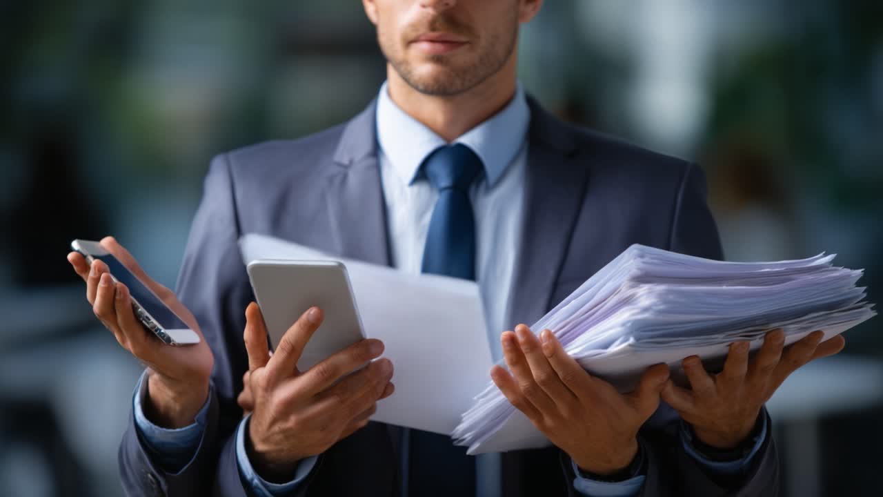 A Professional Balancing Technology and Paperwork: Managing Multiple Devices and Documents in a Modern Work Environment