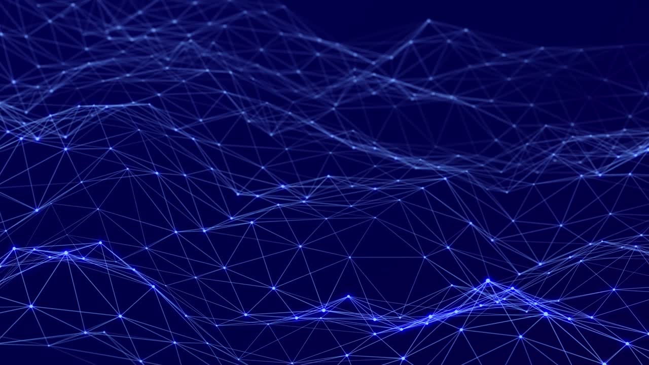Digital background. Abstract wave with connected dots and lines. Network connection structure. 3D rendering. Seamless loop. 4K