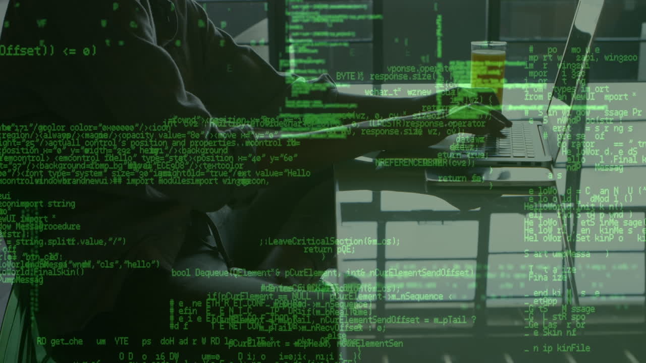 노트북을 사용하는 아프리카계 미국인 사업가에 대한 데이터 처리 애니메이션