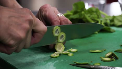 slicing zucchini with a knife