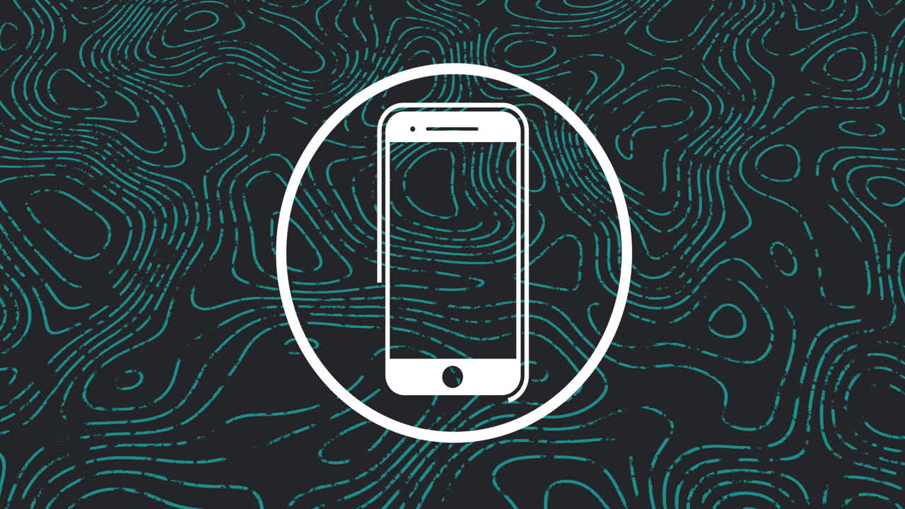 Animation of smartphone icon over shapes moving