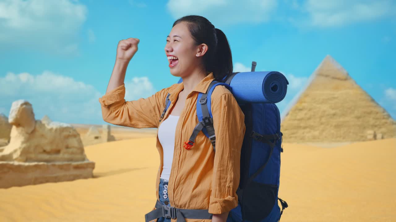 Excited Woman Traveler in Egypt