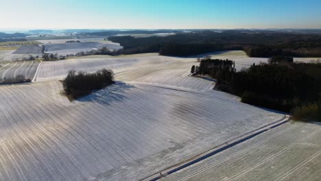 la helada brillante sobre las vastas tierras de cultivo en la mañana de invierno