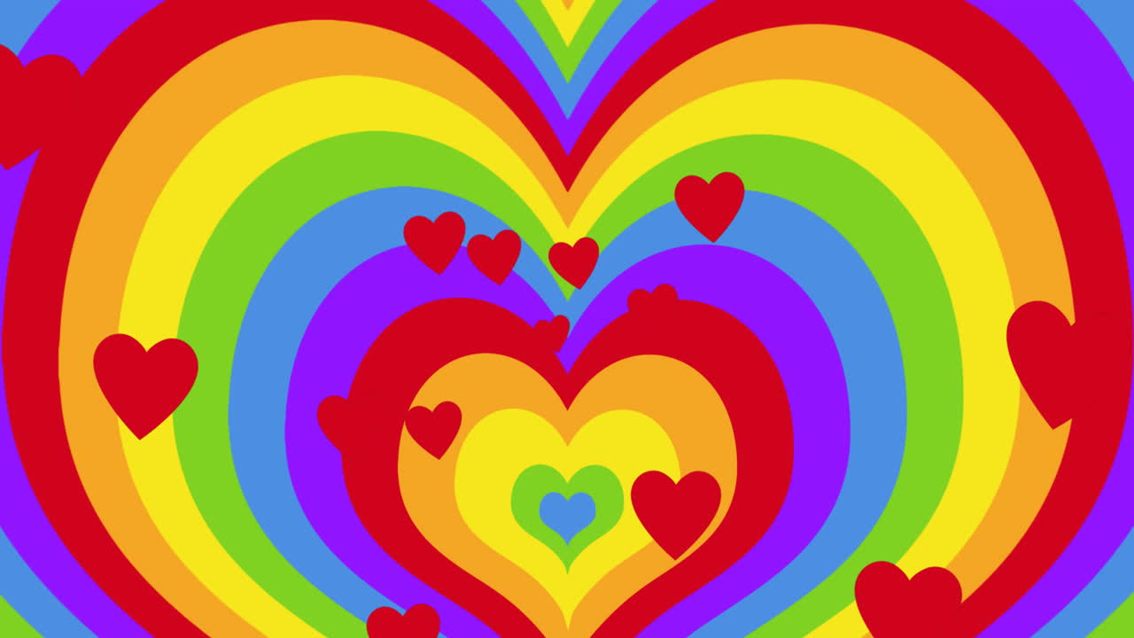 animación de corazones sobre la textura del corazón del arco iris