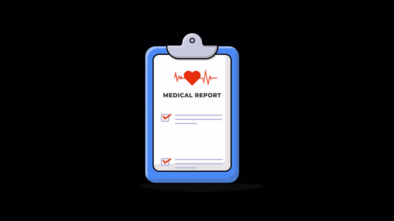 Animated Medical Report on Clipboard with Heartbeat