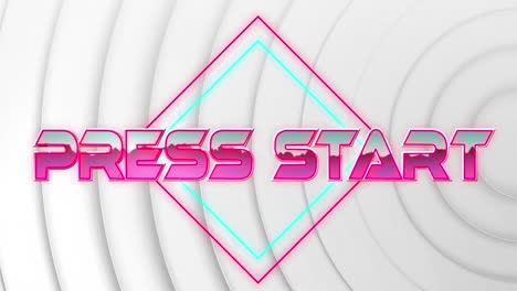 animation of press start text over geometrical shapes on white background