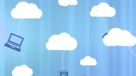 nube blanca moviéndose con iconos de redes en fondo azul