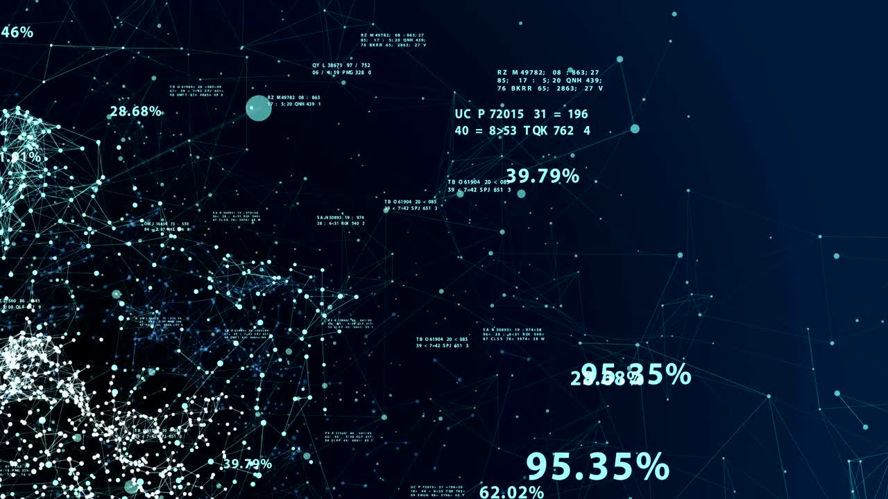 Beautiful 3d Animation of the Global Digital Network Growing Seamless with Numbers Flying Around in Abstract Cyber Space. Looped Business and Technology Information Concept.