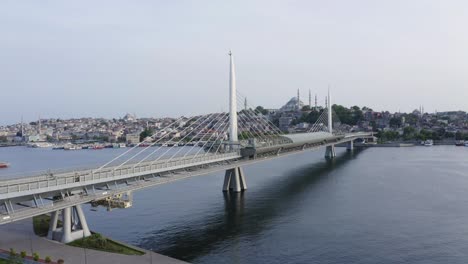 aerial view of golden horn metro bridge and mosque.4k footage in turkey