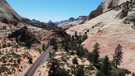 Road-in-Canyon-of-Zion-National-Park,-Utah-USA