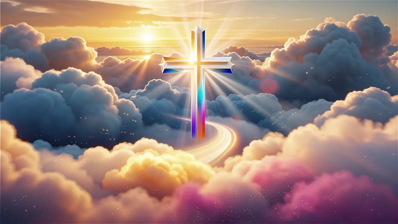 Croce Cristiana Luce Celestiale Sfondo per il Culto.