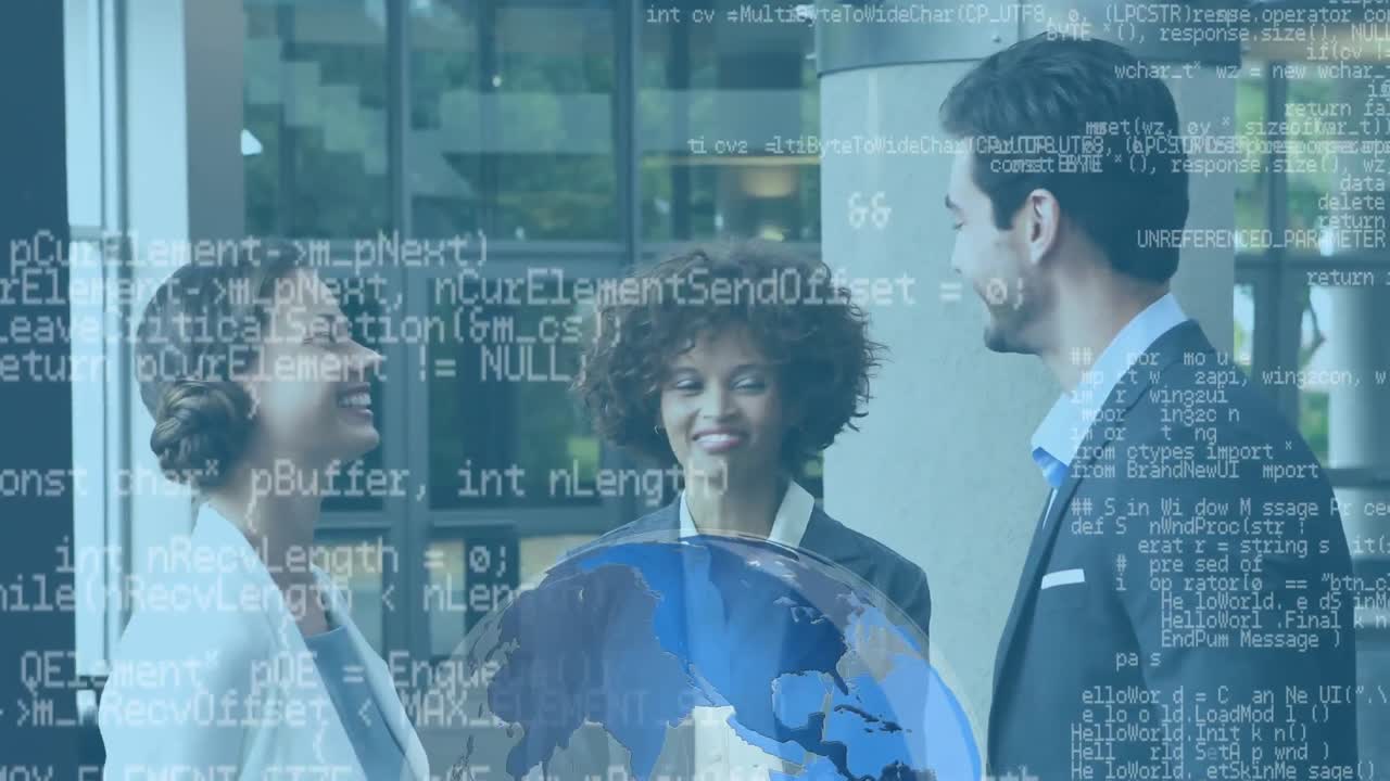Affärspersoner som skakar hand och digital data
