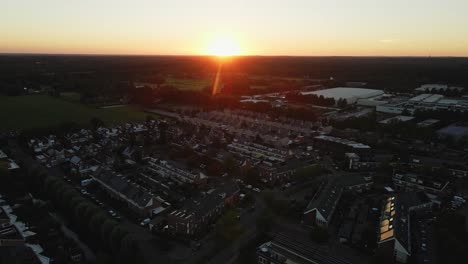 Jib-down-of-a-beautiful-suburban-neighborhood-at-a-gorgeous-sunset