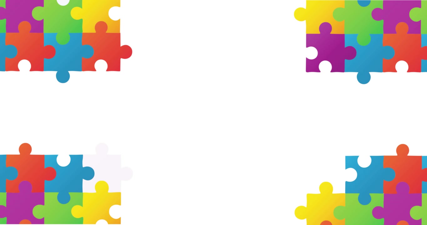 Animation of colourful puzzle over white background