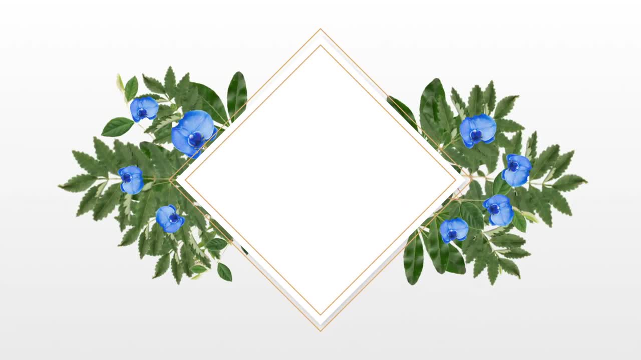 장식적 인 파란 꽃 을 가진 복사 공간 을 위한 사진 프레임