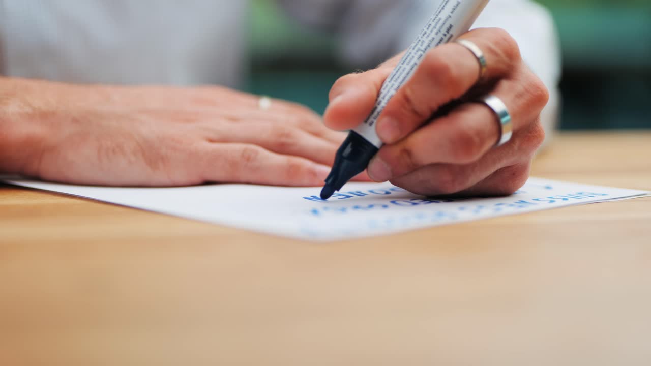 전략적 계획: 비즈니스 전문가의 손으로 작업 공간에서 브레인스토밍과 종이에 쓰는 것