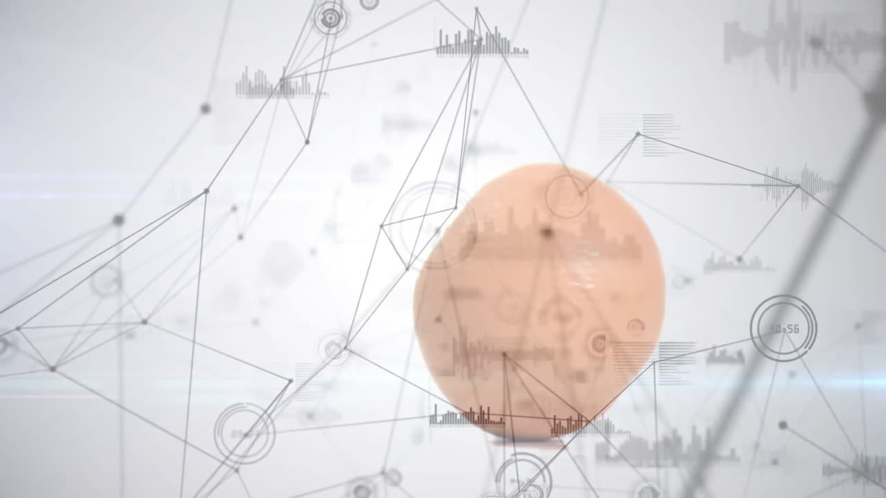 백색 바탕에 달 위의 연결 네트워크 및 데이터 처리 애니메이션