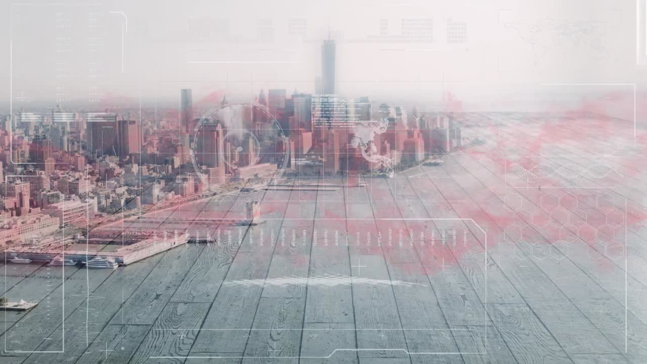 Animation of statistics processing over cityscape