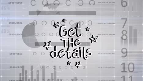 animation of get the details text and financial data processing