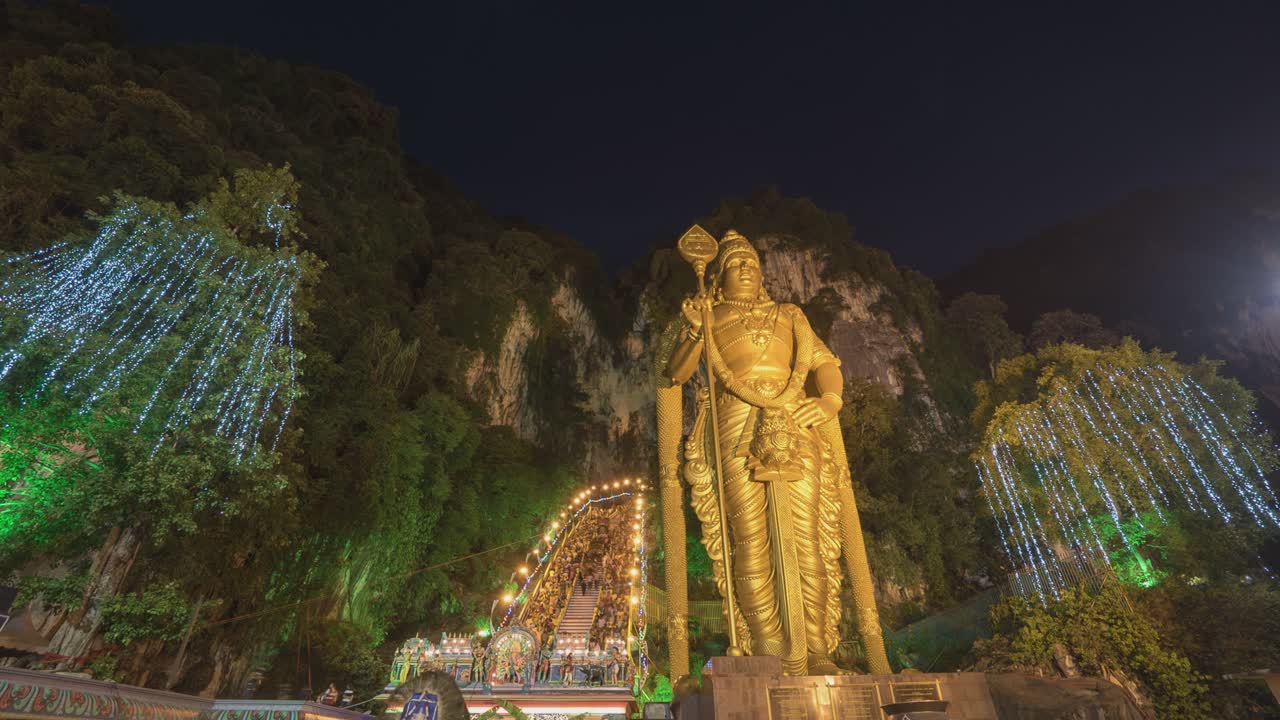 Night view of Batu Caves temple in Malaysia