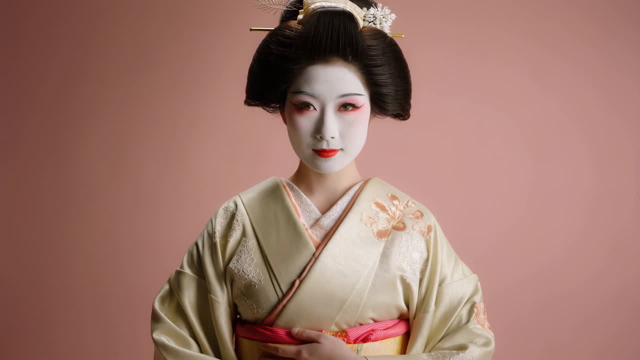 Portrait of a Japanese Woman in Traditional Geisha Attire