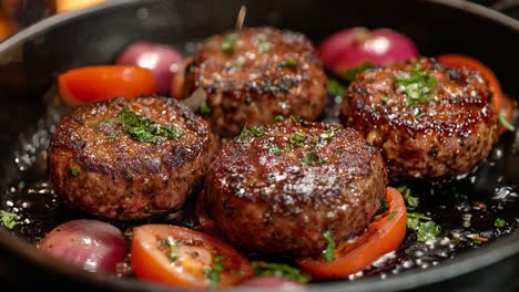 burgers in a pan