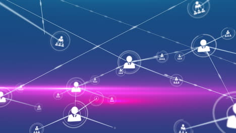 animation of network of connections with icons over purple background