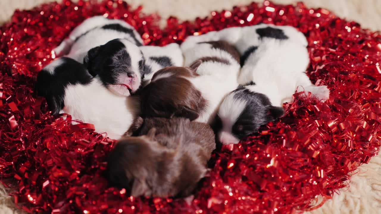 los cachorros yacen en un corazón decorativo 02