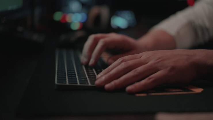 夜にコンピューターで働く人