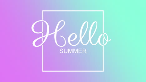 hello summer on purple and blue gradient with elegance frame