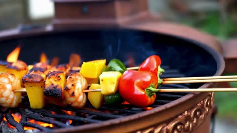 grilled pineapple, shrimp, and vegetable skewers