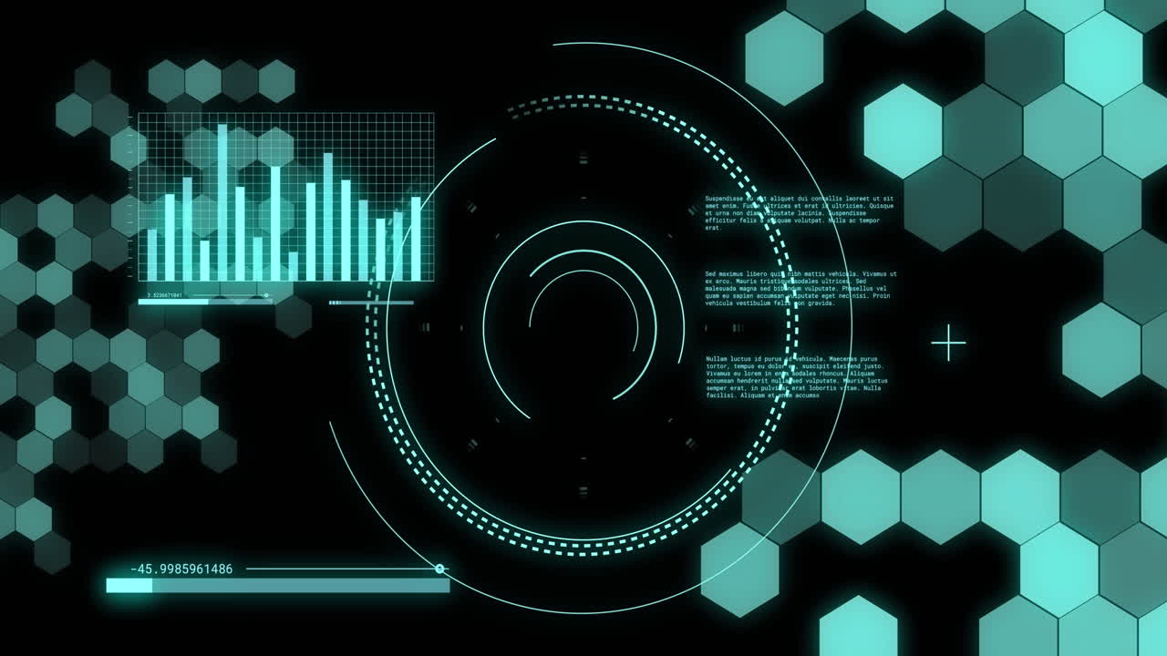 Animation of data processing with scope scanning on black background