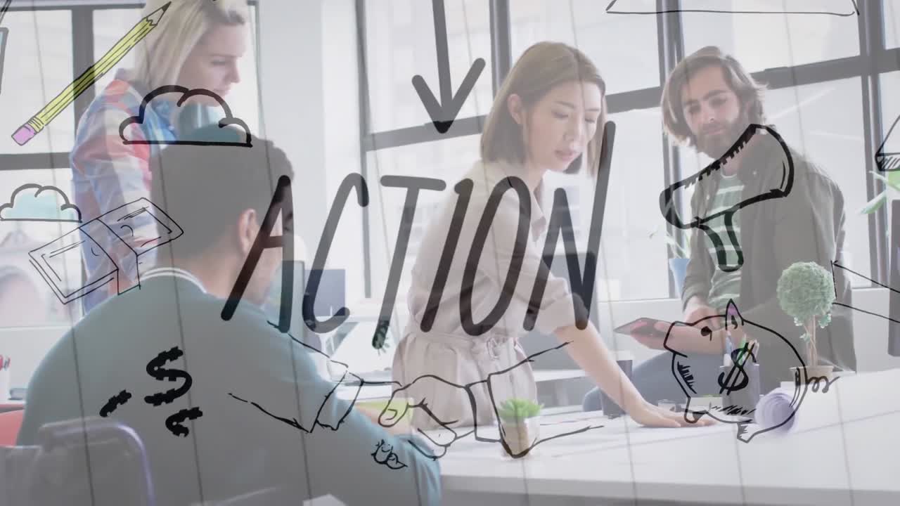 animación de dibujos empresariales sobre diversas personas de negocios durante la reunión